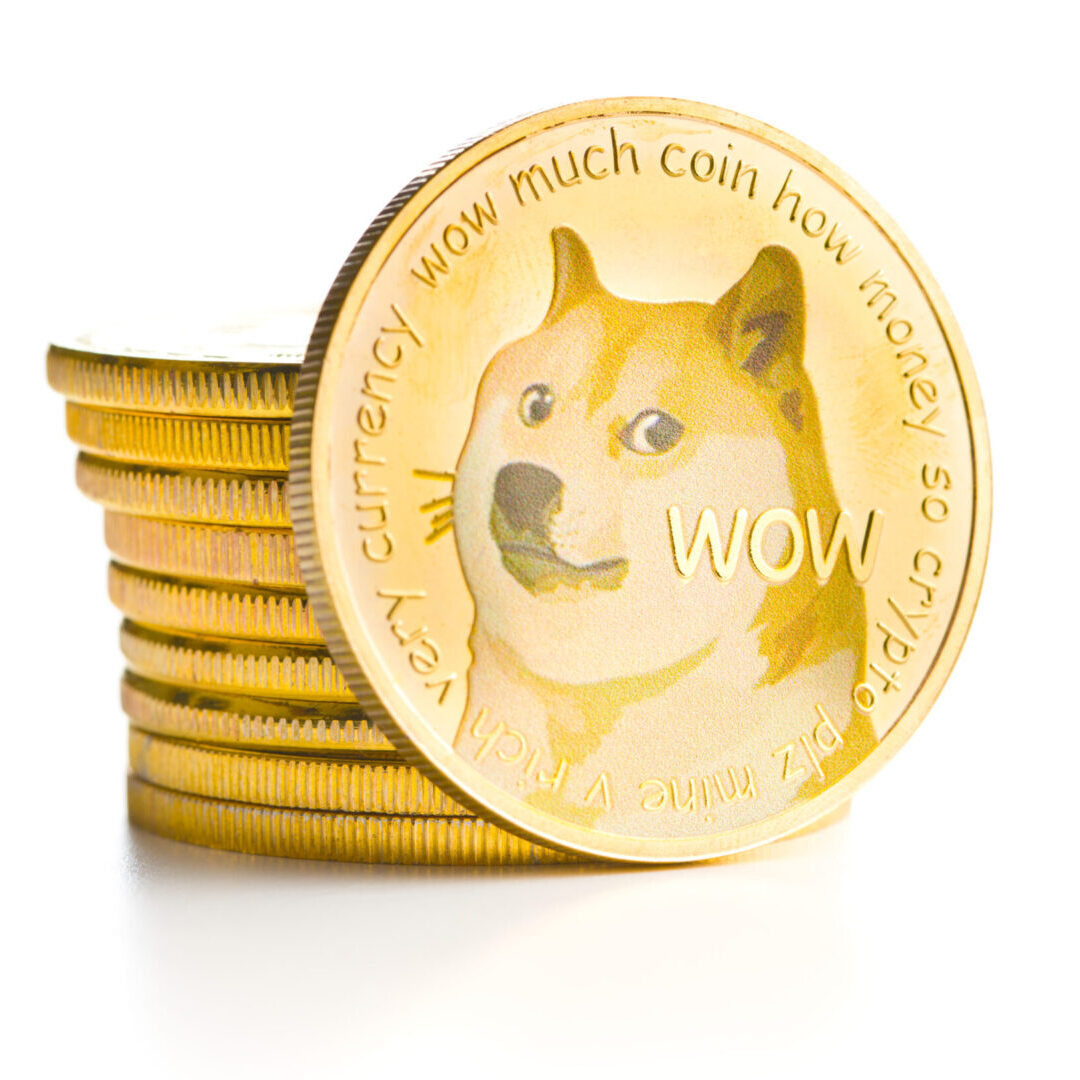 The,Golden,Dogecoin,Isolated,On,White,Background.